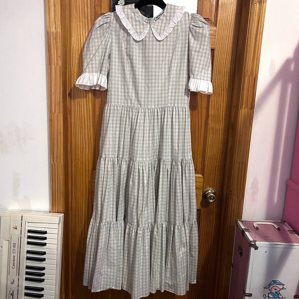 Batsheva Spring Lucy Dress in Grey Scotch Tartan - Size 10/12